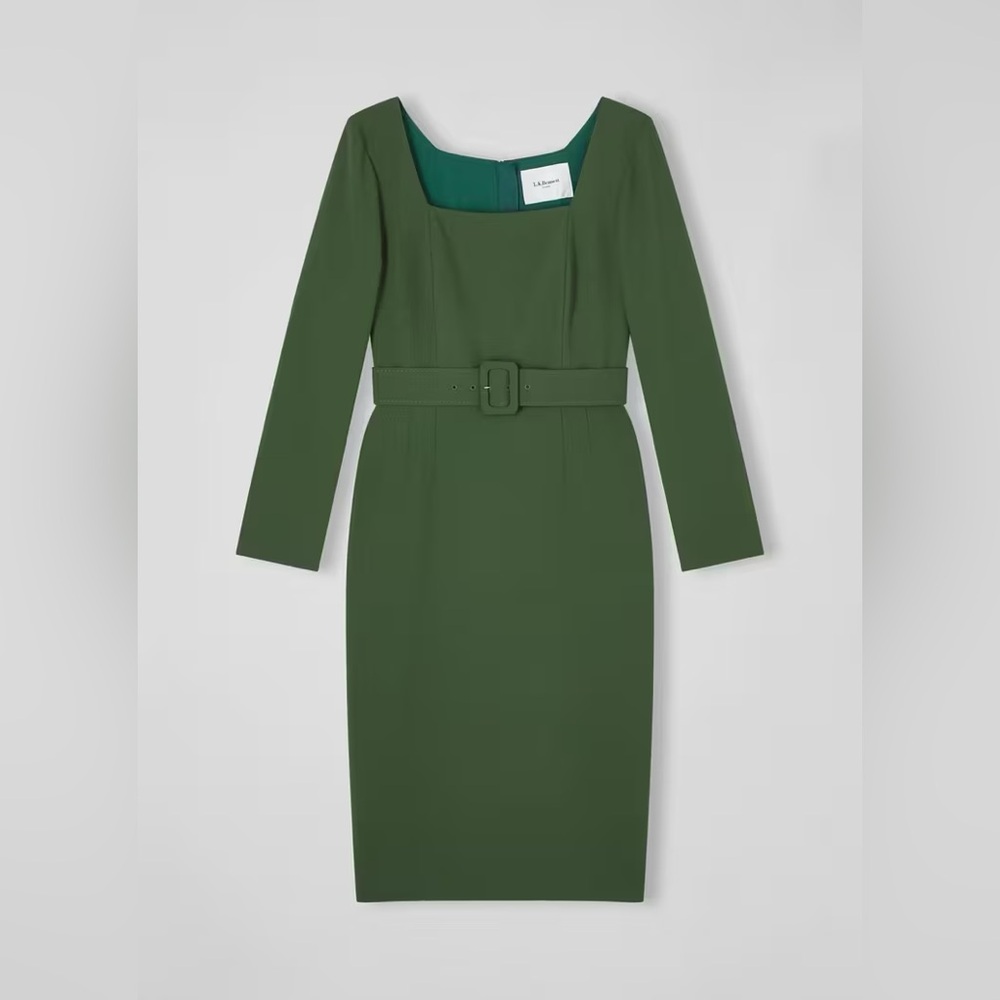 L.K. Bennett Carrington Green Recycled Polyester Blend Square Neck Dress - Picture 5 of 16